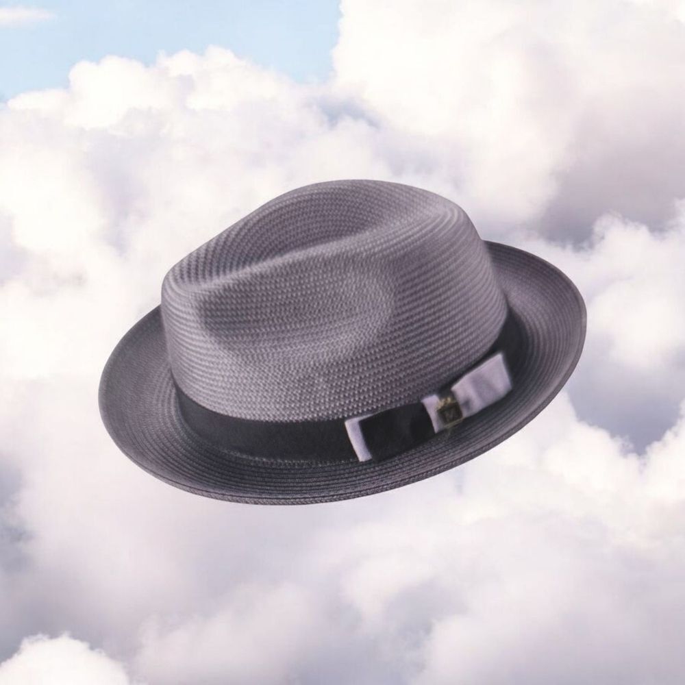 MONTIQUE MENS GREY BRAIDED TWO TONE STINGY BRIM PINCH FEDORA HAT. H68.